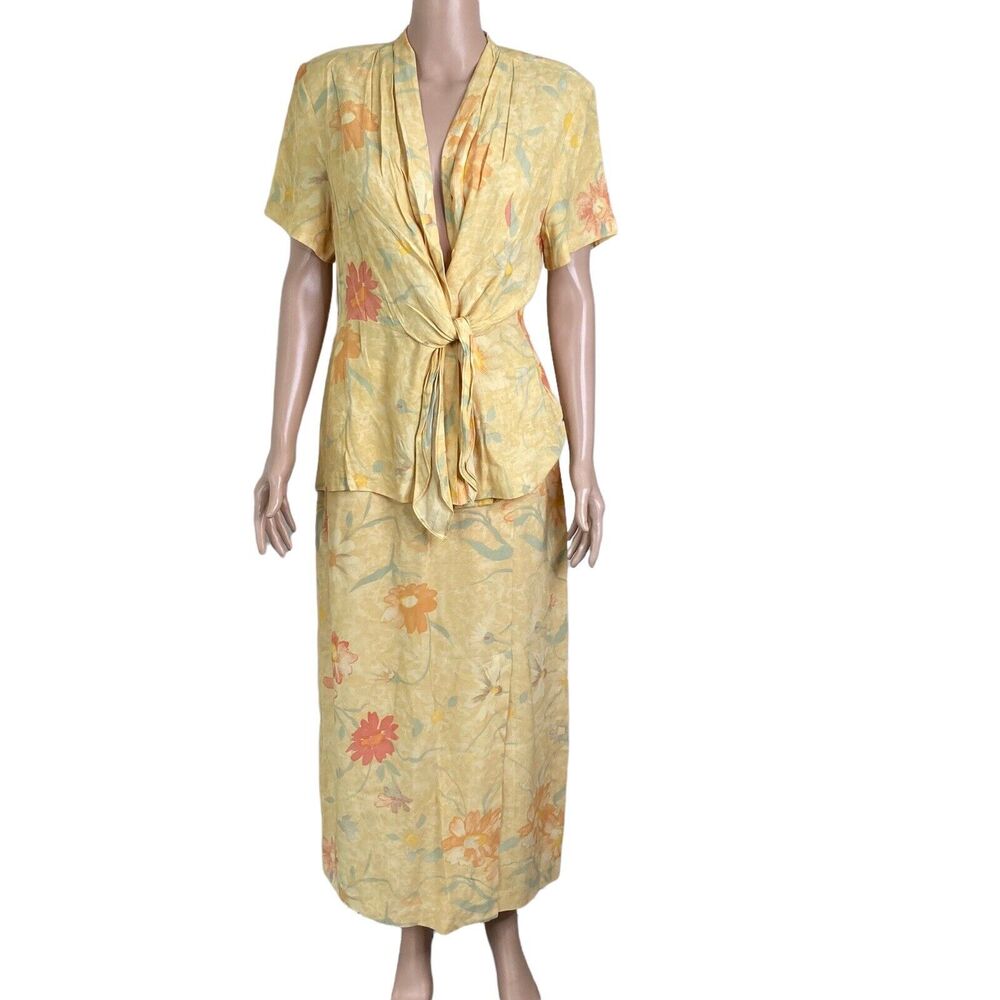 Vintage Proportion Petite by Denise Cape Maxi Skirt Set Womens 12 Yellow Floral
